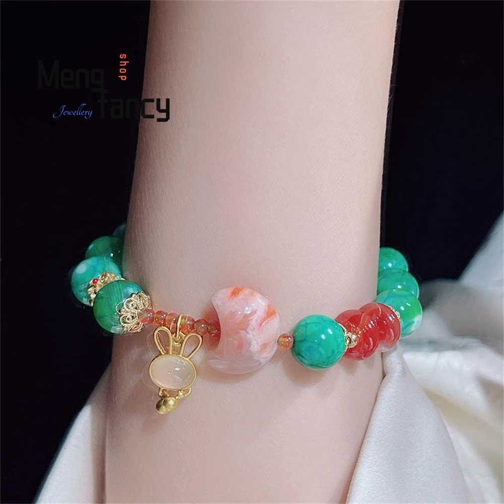 Natural New Ethnic Style Green Dragon Agate Simple Elegant High-grade Bracelet Popular Fashion Jewelry Best Selling Holiday Gift