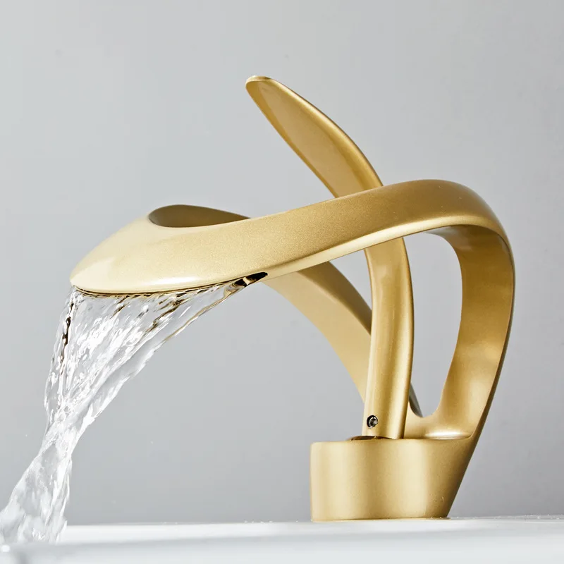 Bathroom Basin Taps Single Handle Waterfall Faucet Solid Brass  Mixer  Creative Hollowed Out Design Water Tap