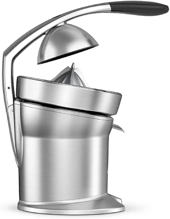 

Stainless Steel Citrus Juicer with Power-Assisted Lever, Drip Stop Spout, Dishwasher Safe Parts