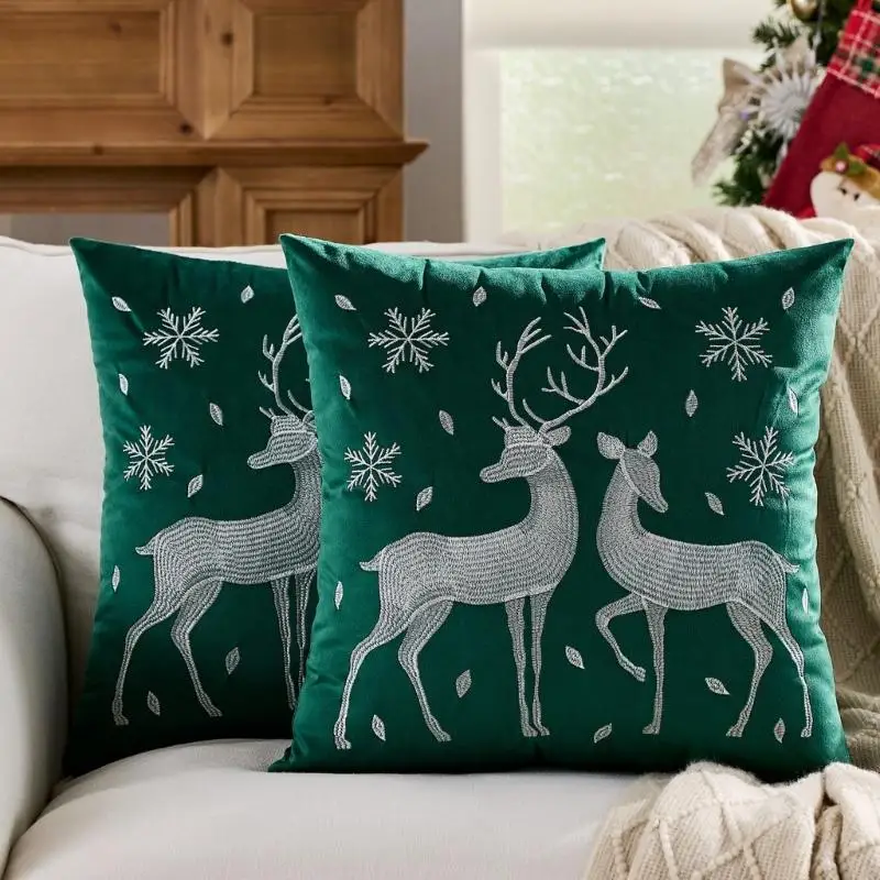 Soft Plush Cushion Cover With Holiday Embroidery Living Room Accessories For Cold Season