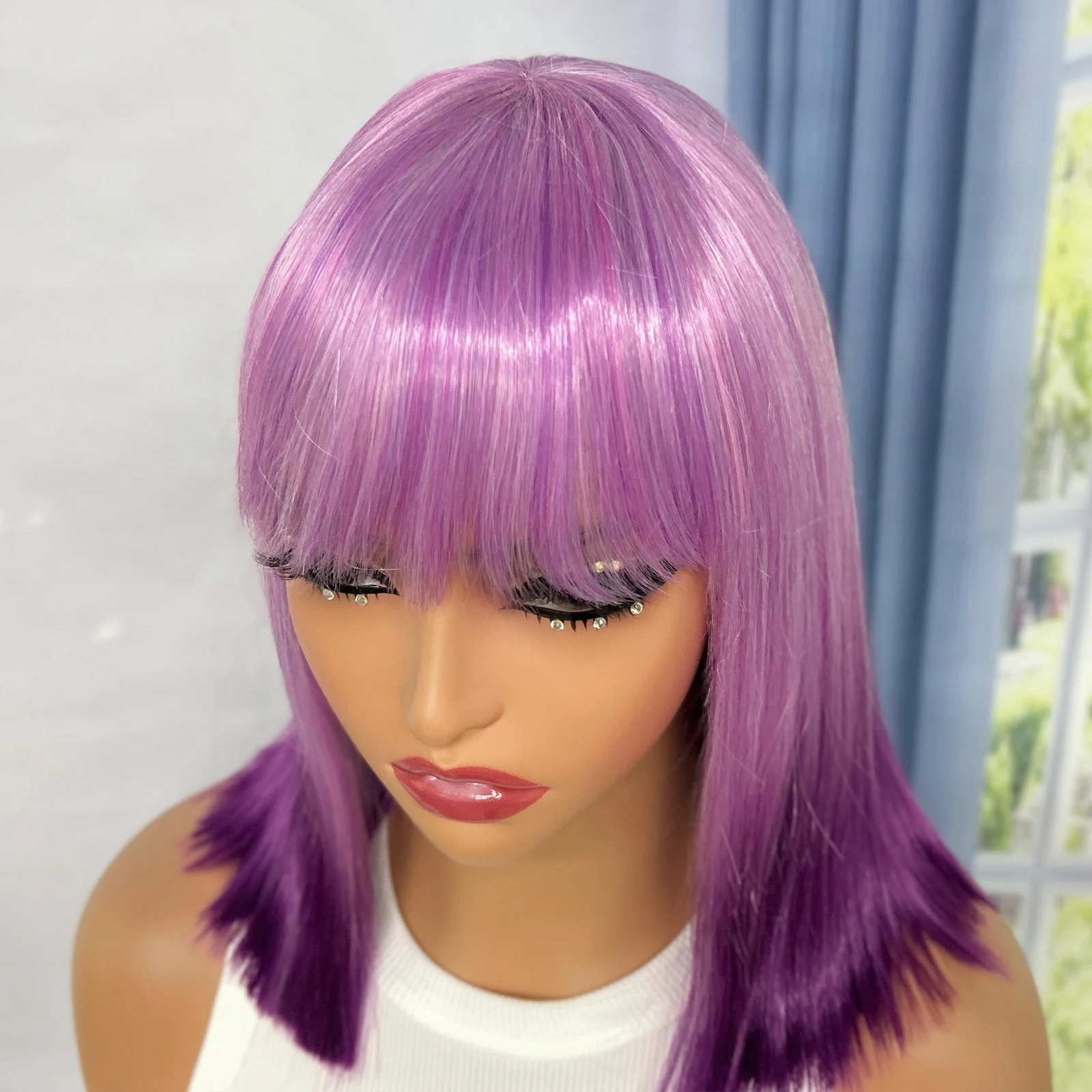 12 polegadas curto bob perucas cosplay perucas sintéticas feitas à máquina roxo em linha reta ombre cor perucas para mulher resistente ao calor