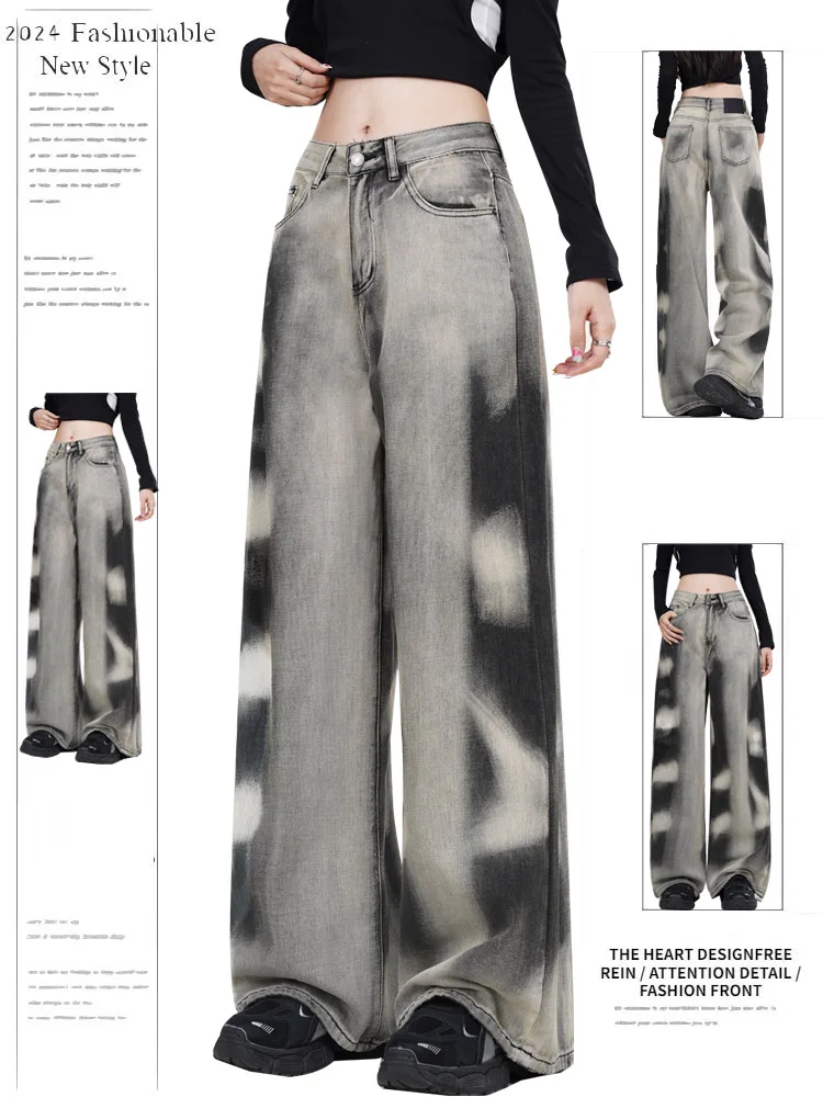 

Американские винтажные джинсы из денима для женщин: свободные, прямые, широкие штанины, длина в пол, с высокой талией, длинные брюки