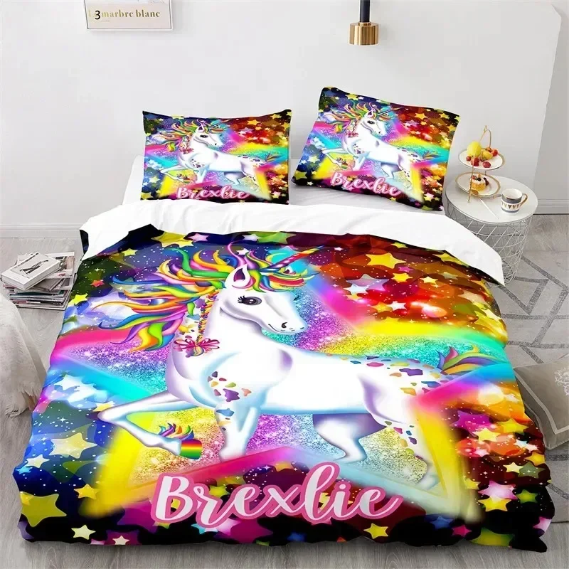 Magical Unicorn Ultra Soft Girls King Queen Bedding Set Microfiber With Sparkle Stars Print Duvet Cover Pillow Case Home Textile