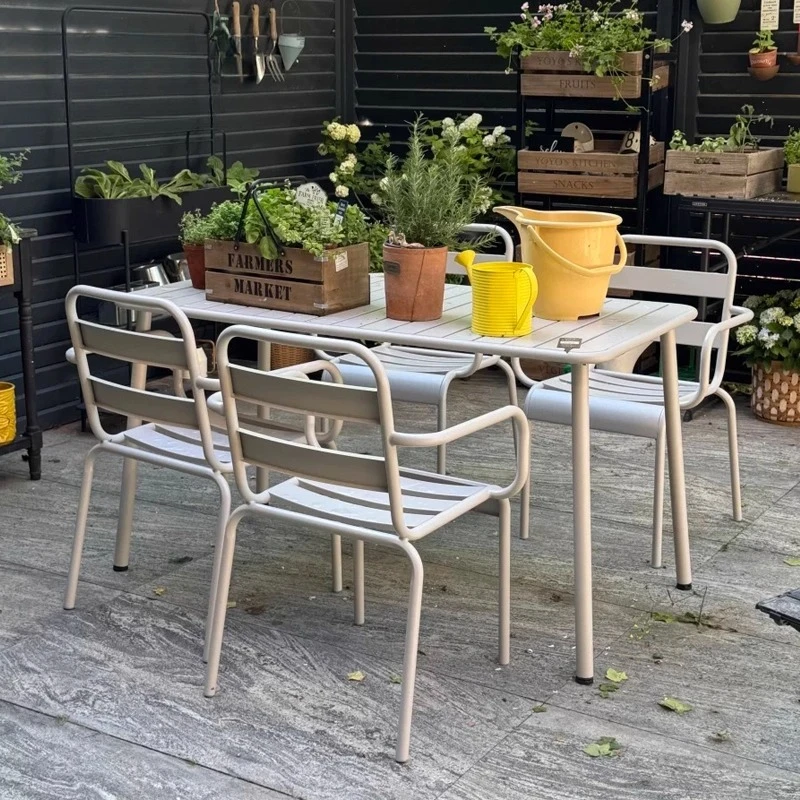 

Outdoor tables and chairs set cafe milk tea shop courtyard leisure tables and chairs open-air wrought iron commercial dining