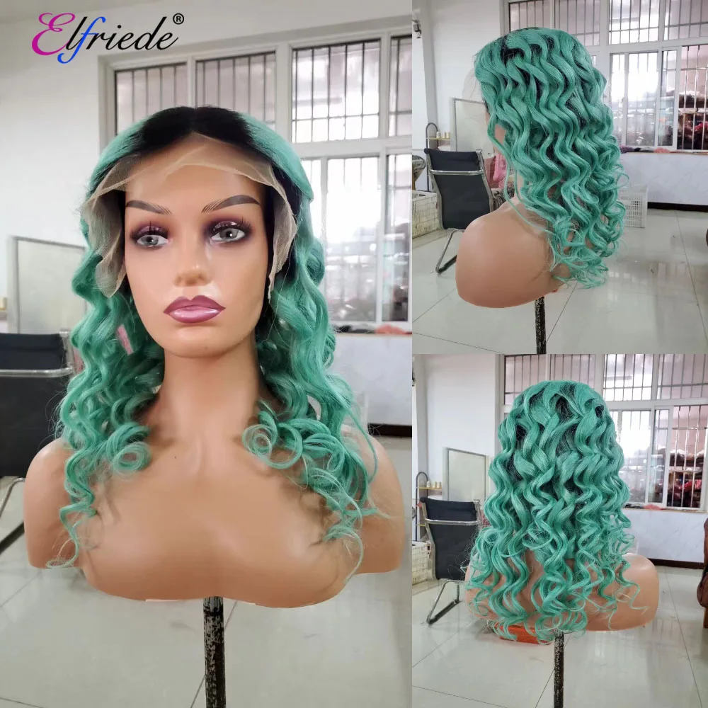 Elfriede Dark Root Ombre Green Loose Wave Lace Front Wigs for Women 4x4 13X4 13X6 HD Lace Frontal Wig 100% Remy Human Hair Wigs