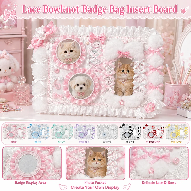 Handmade Lace Bowknot Ribbon Ita Board Lolita Anime Badge Holder Ita Bag Accessory Sweet Ita Bag Insert Board DIY Decor Craft