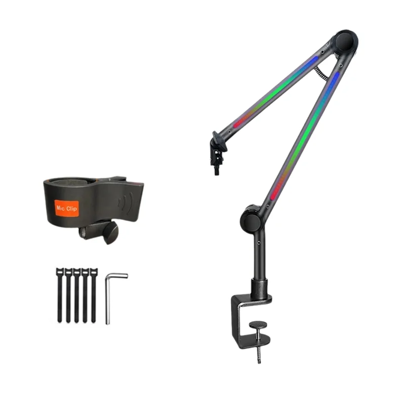 

【Shop Now】RGB Microphone Arm Stand,Mic Arm With RGB Light,Rotatable Suspension Boom Scissor Stand For Gaming Streaming
