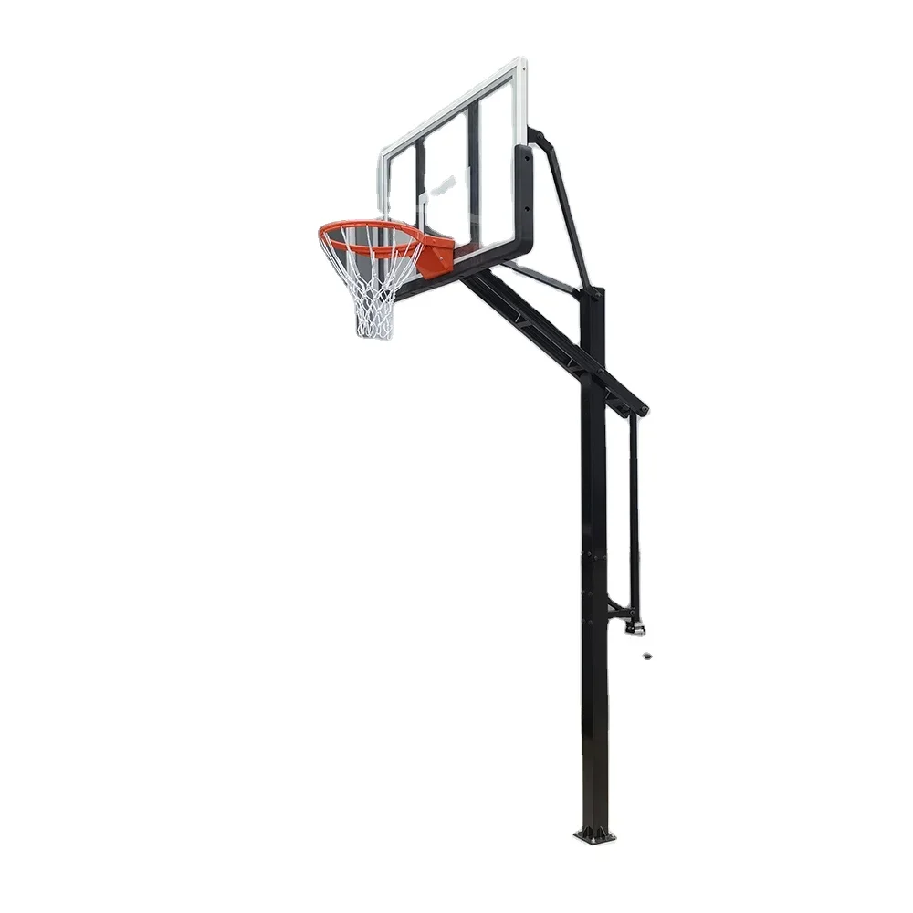 Adjustable Outdoor Basketball Hoop with Glass Backboard  Floor Can Be Raised and Lowered