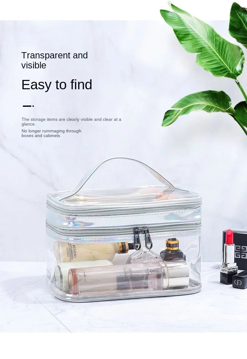 Transparente Kosmetiktasche für Damen, Netzkjolendesign, große Kapazität, Reise-Waschtasche für Mädchen, tragbar, wasserdicht, Aufbewahrungstasche – Detail 8