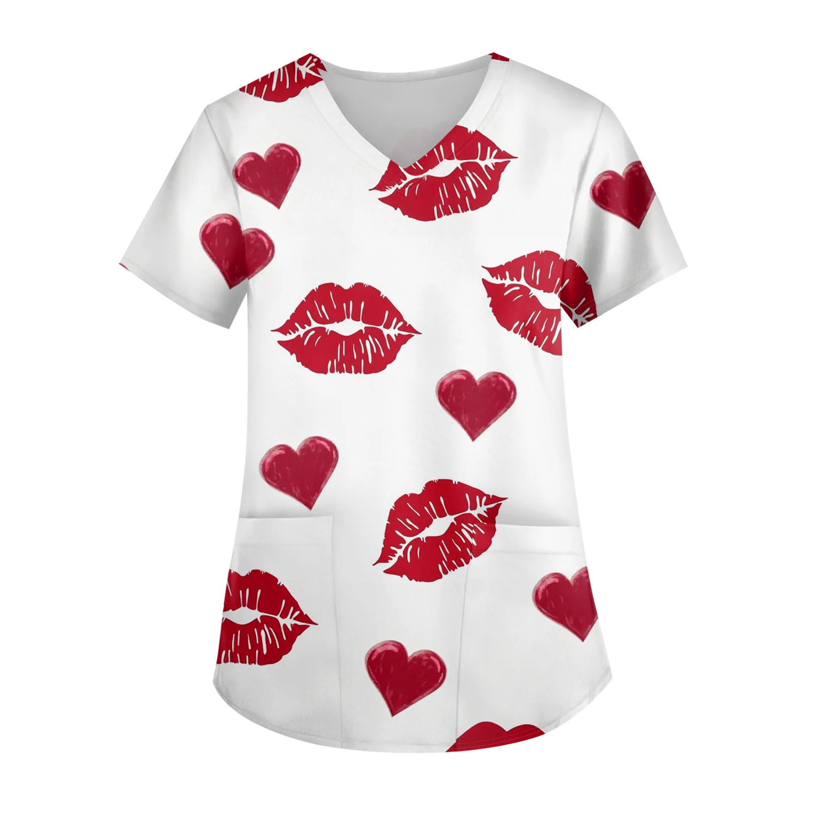 T-shirt da donna a maniche corte, uniforme da infermiera, t-shirt da donna con scollo a V, top da infermiera, abiti per San Valentino