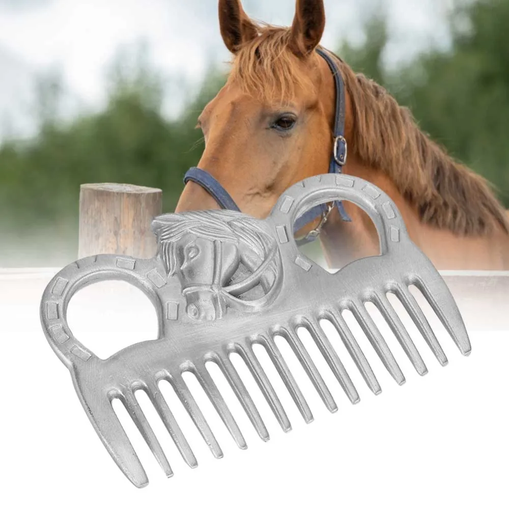 Portable Metal Horse Hair Comb Durable Silver Metal Polishing Comb Detangling Pocket-Sized Horse Mane Comb Livestock Care