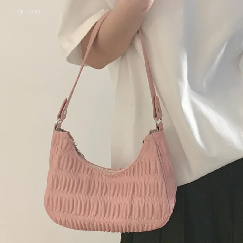 Sac à Bandoulière Portable pour Femme, Nouveau Style, Simple et Élégant, Haut de Gamme, Personnalisé, Solide, Plissé