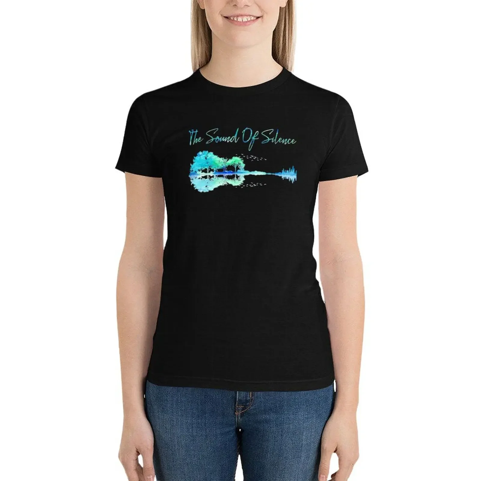 

The Sound Of Silence guitar lake T-Shirt graphics funny Short sleeve tee plain t shirts for Women