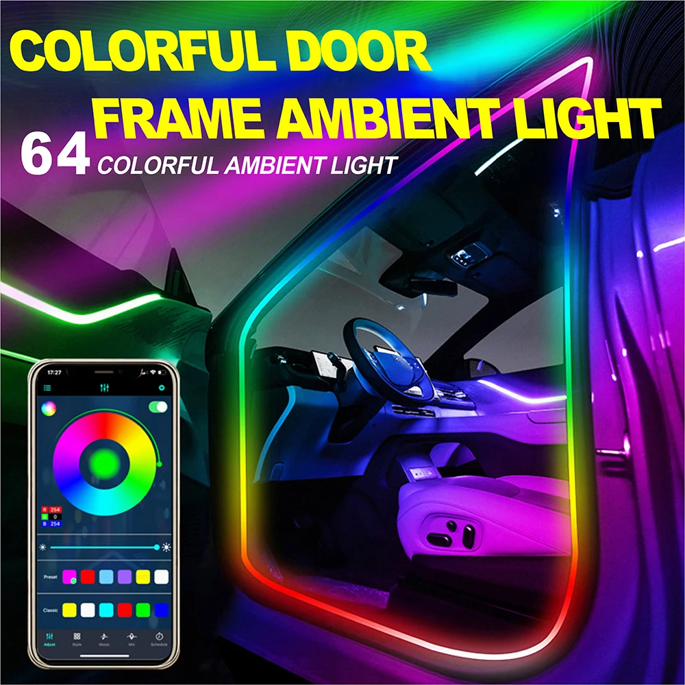 Car Door Frame Lights Car Window LED Lights Modified Streaming Colorful Wireless Invisible Plug And Play Car Atmosphere Lights