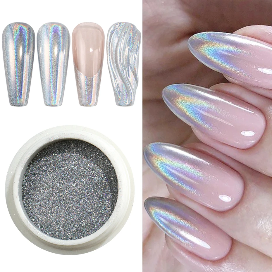 Holographische Chrom Nagel Pulver Glitter Laser Silber Metallic Spiegel Dip Reiben Staub Pigment Nail art Dekoration Make-Up Maniküre