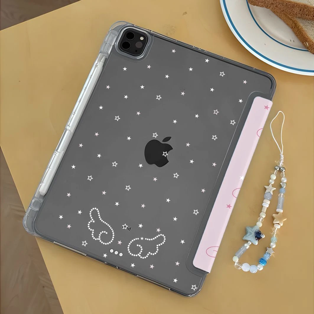 Cute Pink Wings Star Y2K Tablet Case For iPad Pro 11 12.9 13 A16 M2 M4 M3 M5 Shell 5/6/7/8/9/10/11th Mini Air 3 4 5 6 Cover