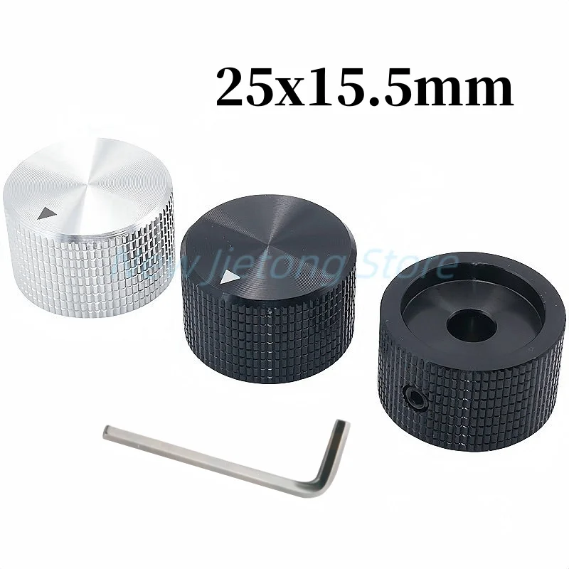 

1pc 25x15.5mm Solid Aluminum Alloy Volume Rotary Control 6mm Diameter Potentiometer Cap Knob Round Hole Copper Core Side Screw
