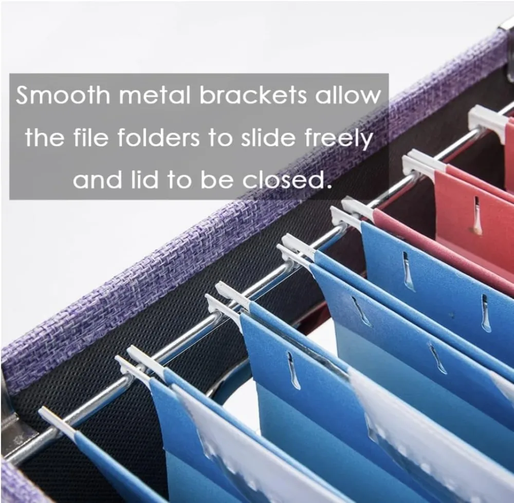 مجموعة صناديق تنظيم الملفات القابلة للطي مكونة من قطعتين - مجلدات تخزين من الكتان للمكتب والمنزل والحروف/المستندات ذات الحجم القانوني باللون الأرجواني