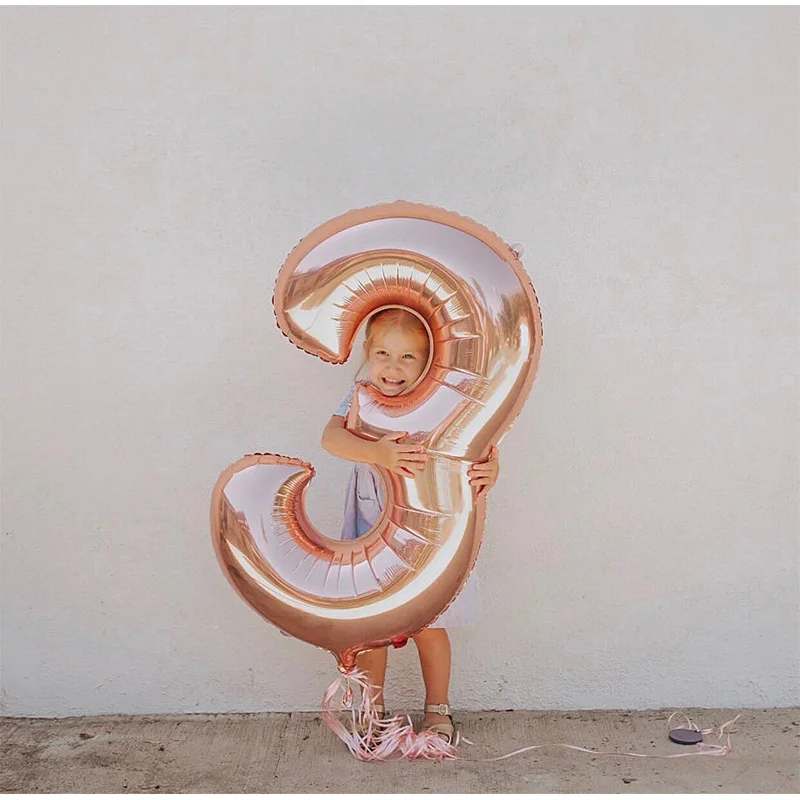 Globos de helio para Celebración de bebé, Globos de helio de aluminio con números de tamaño grande de 40 pulgadas, decoración de fiesta temática de cumpleaños de 3 años, suministros de juguetes para niños