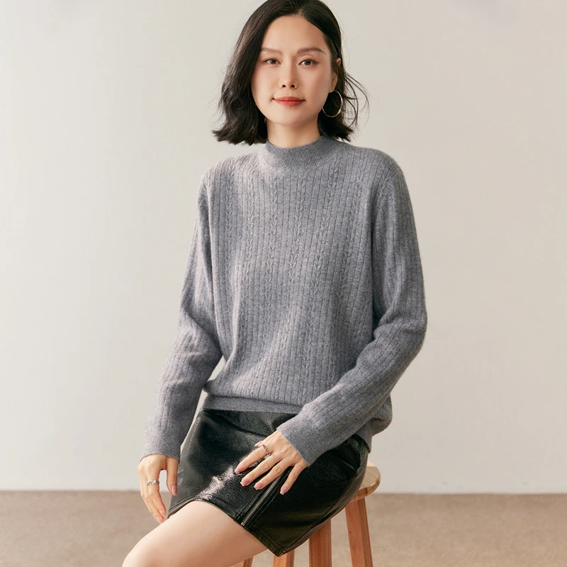 100% чистый кашемир! Женский толстый 12-игольный пшеничный пуловер с половиной и высоким воротником, мягкий и элегантный пуловер