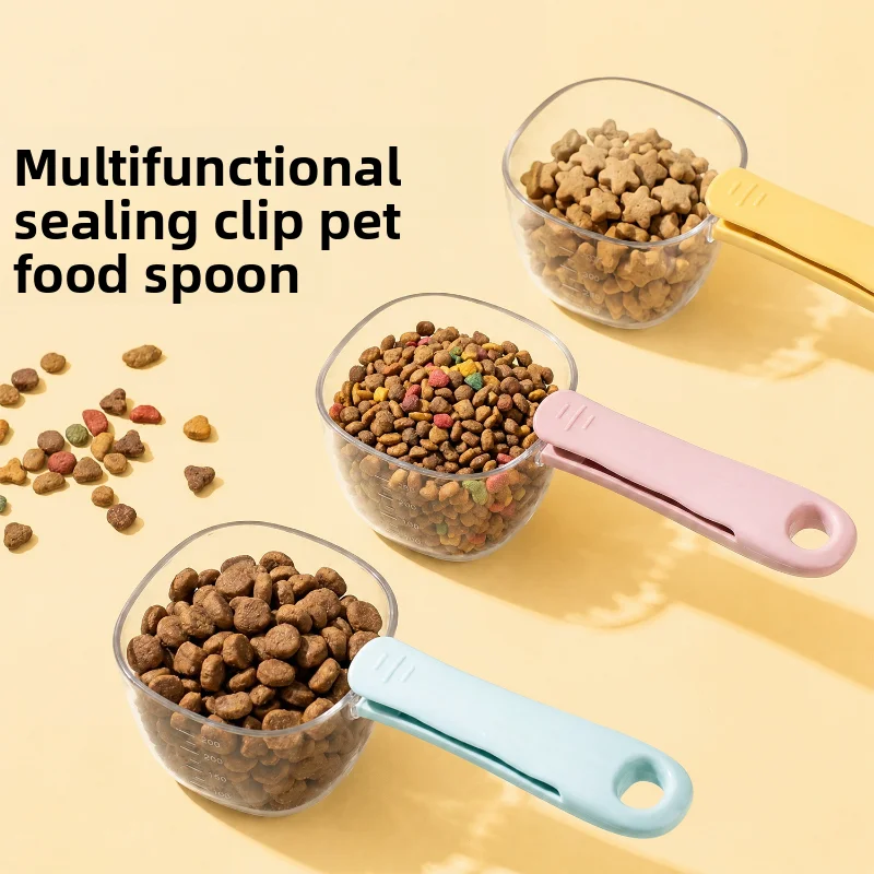 3Pcs Pet Food Scoop With Measurement Scale And Bag Clip Transparent 250ml Feeding Spoon For Cats Dogs Dry Kibble Storage