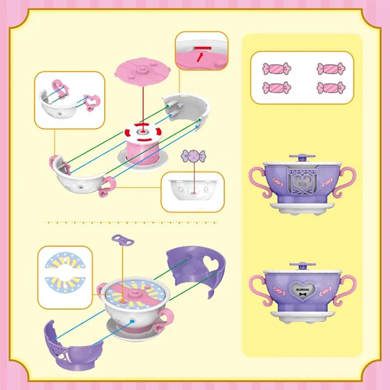 Sanrio Hello Kitty Kuromi ma mélodie Pochacco cannelle dessin animé figurines rotatif Clink tasse série bloc de construction enfants jouets