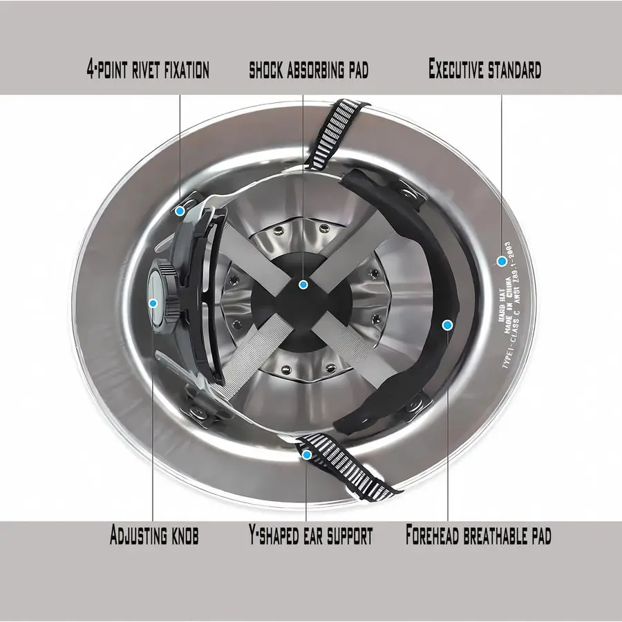 خوذة أمان مصنوعة من خليط معدني للبناء والتعدين، قبعة صلبة كاملة الحواف معتمدة من ANSI مع تعليق ممتص للصدمات وخفيف الوزن