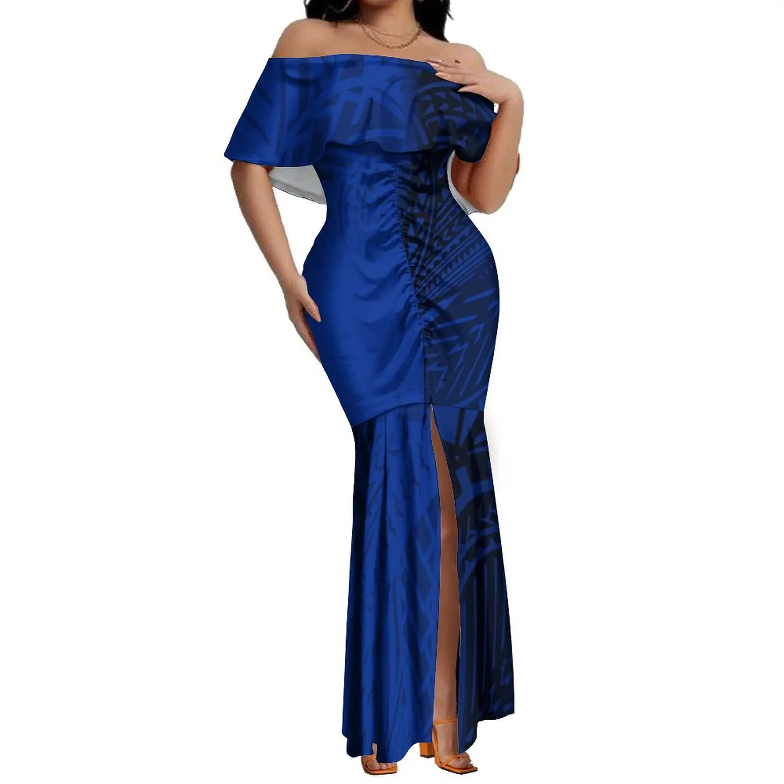 

High Quality Women'S One-Shoulder Dress Party Elegant Sexy Dress Women'S Maxi Dress Custom Polynesian Island Design Pattern