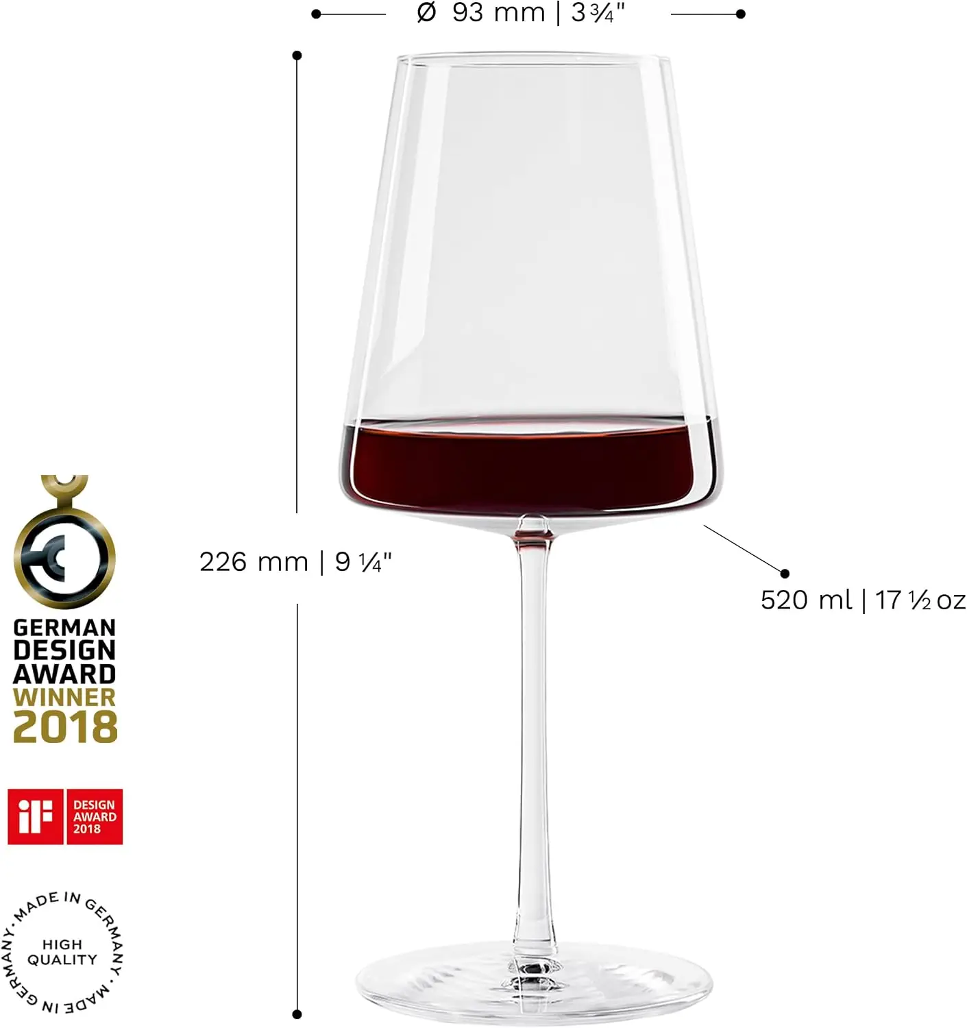 Red Wine Glasses Power Set of 4, 17 1/2 oz - Premium for Full-Bodied - Modern with Angular Design Maximum Flavor - Dishwasher