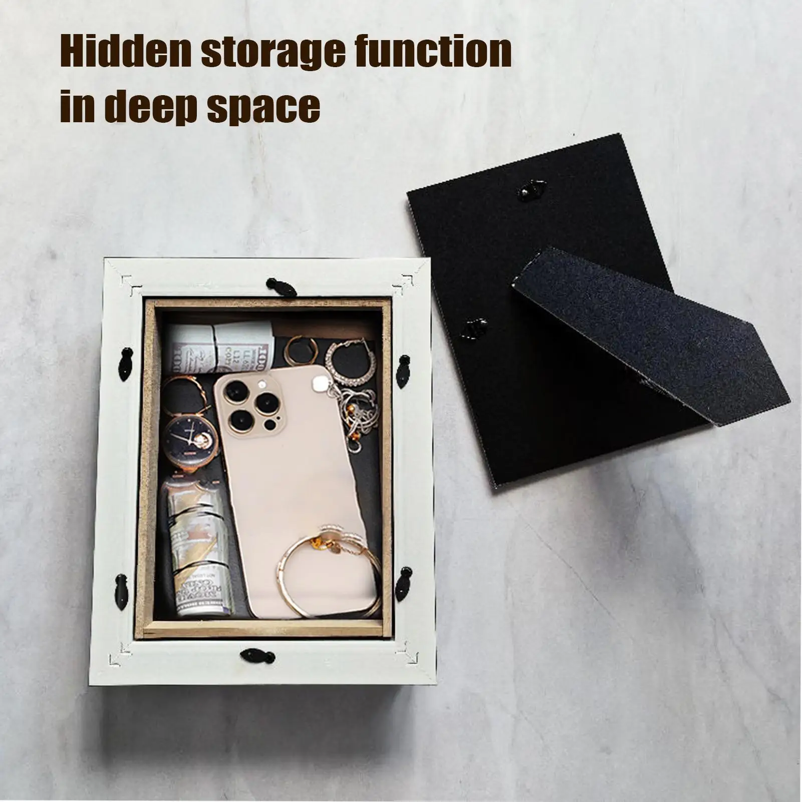 Mini Savings Box Photo Frame Wooden Money Hiding Photo Frame Anti theft Savings Box Secret Compartment Diversion Safe Box