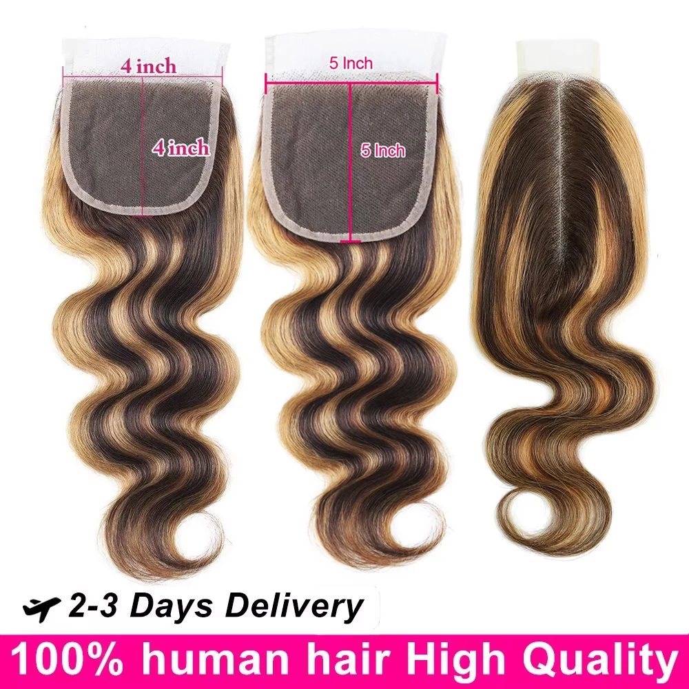 2x6 4x4 5x5 Closure With Bundles Honey Blonde Body Wave Bundles With Closure Ombre Highlight Human Hair Bundle With Lace Closure