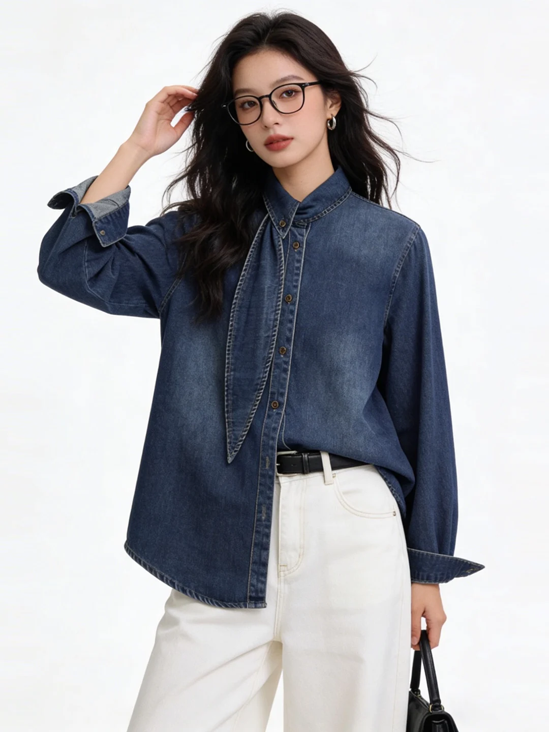 

Ele Korean Sle Women's irt Coat Deep Color Vintage Design Long Sve Collar Denim Outerwear Spring Faion