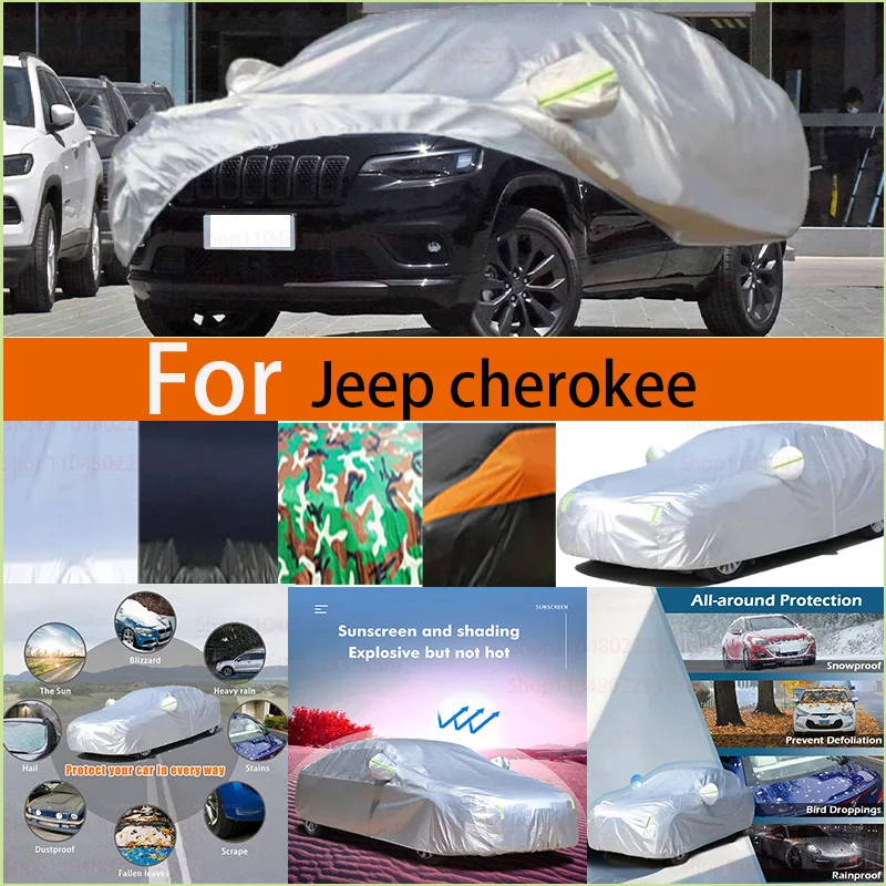 

Черный и серебристый универсальный автомобильный чехол, водонепроницаемый, пылезащитный, уличная защита, полная защита от дождя, снега, УФ-защита для Jeep Cherokee