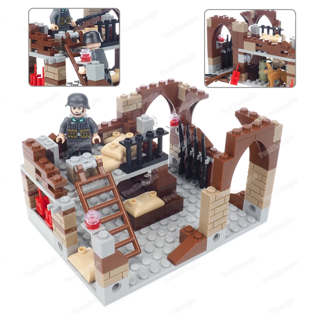 Maisons WW2 guerre militaire bloc de construction assemblage figurines MOC ambusage armes ruiné maison équipement scènes modèles cadeaux garçons jouets