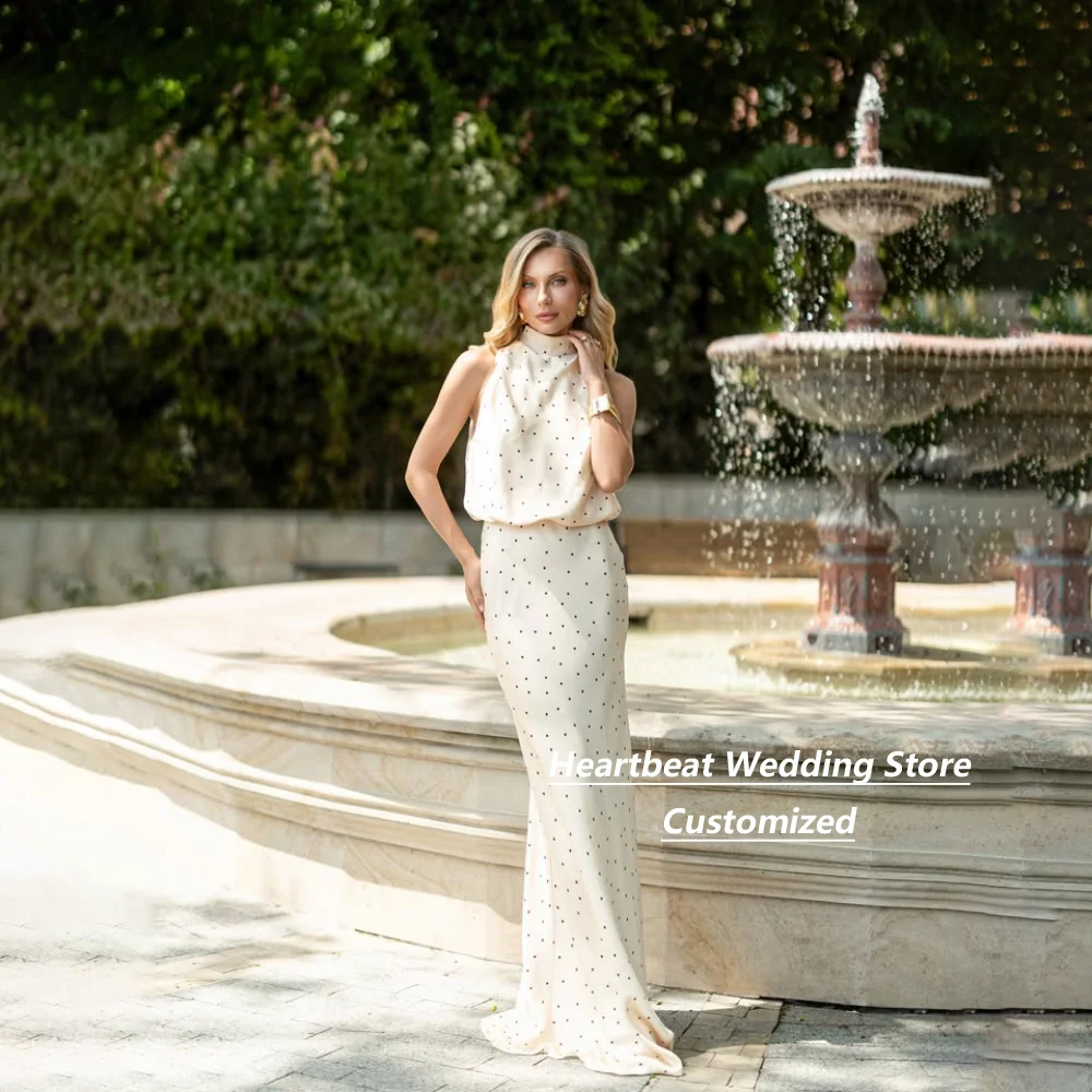 Customized Ivory White Polka Jersey Dot Mother Of The Bride Gown Halter Sleeveless Mermaid Slit Formal Wedding Guest Dress