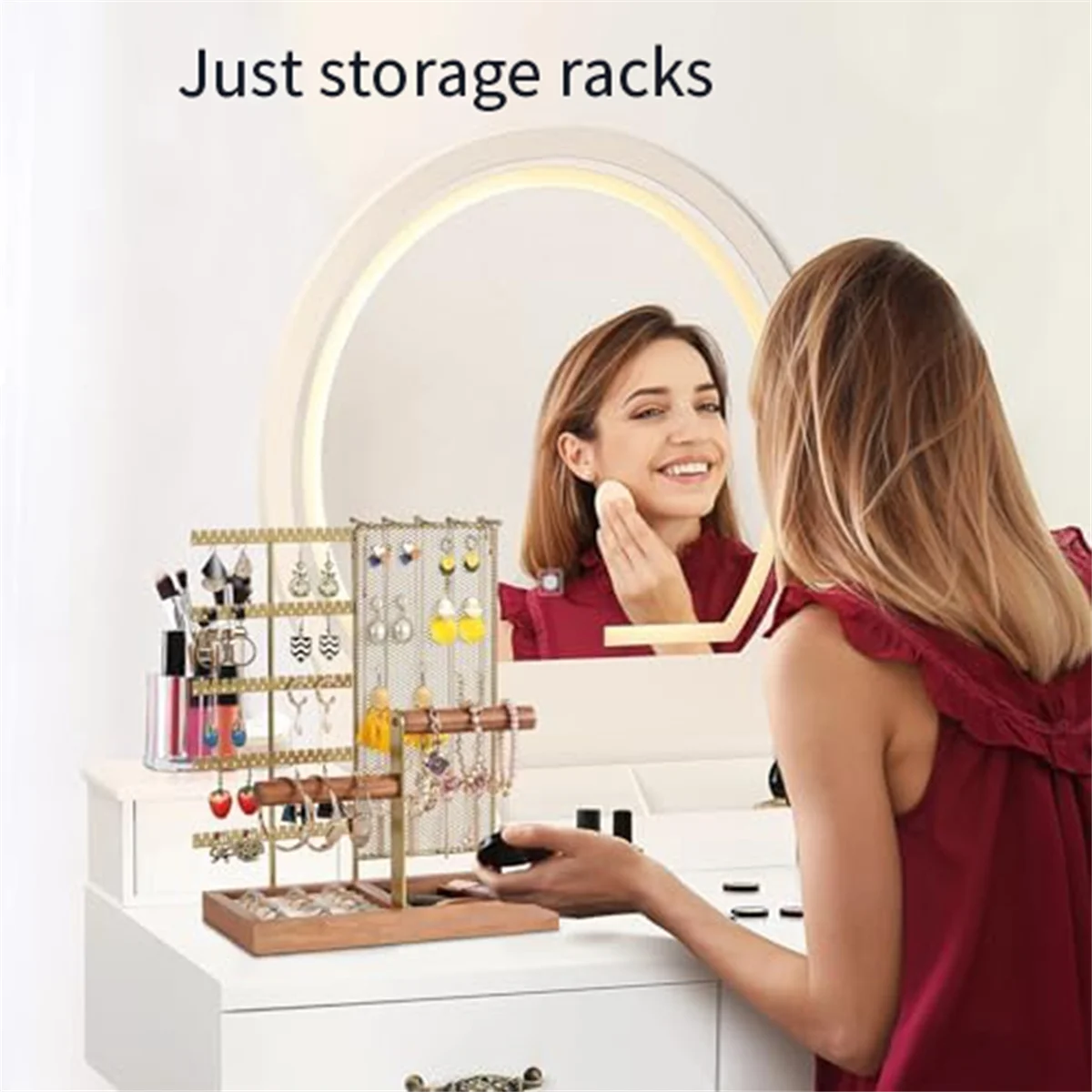 

Removable Jewelry Storage Box Holder,7-Layer Necklace Holder with 80 Holes and Wooden Handle for Bracelets Watches Rings