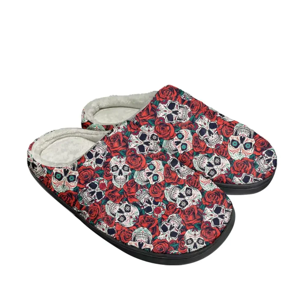 Retro Sugar Skull Floral Printed Home Cotton Slippers Mens Womens Plush Bedroom Casual Keep Warm Shoes Indoor Customized Shoe