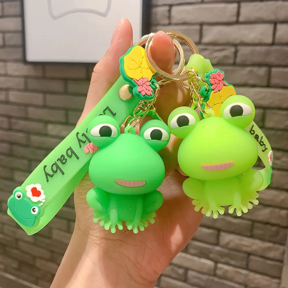 For Women Birthday Gift Green Frog Flower Door Car Key Cartoon Soft PVC Toys Bag Pendant Keyrings Korean Key Chains