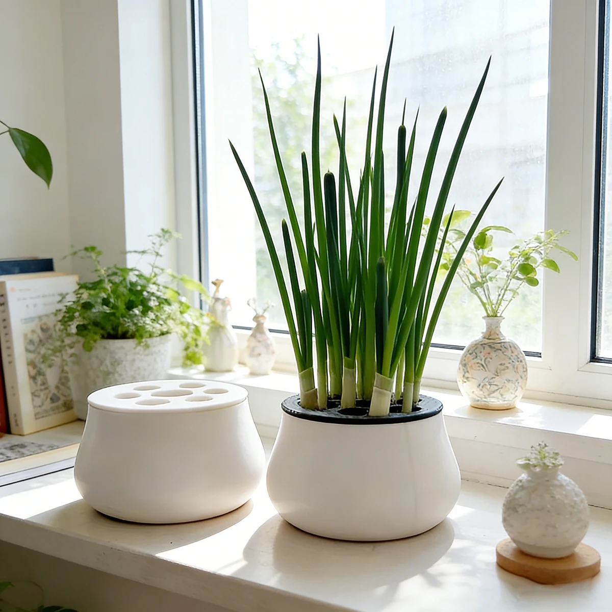 3D Printed Garlic & Chives Hydroponic Kit, Soil-Free Reusable Planter Box, Easy Indoor Garden, All-Season Continuous Harvest