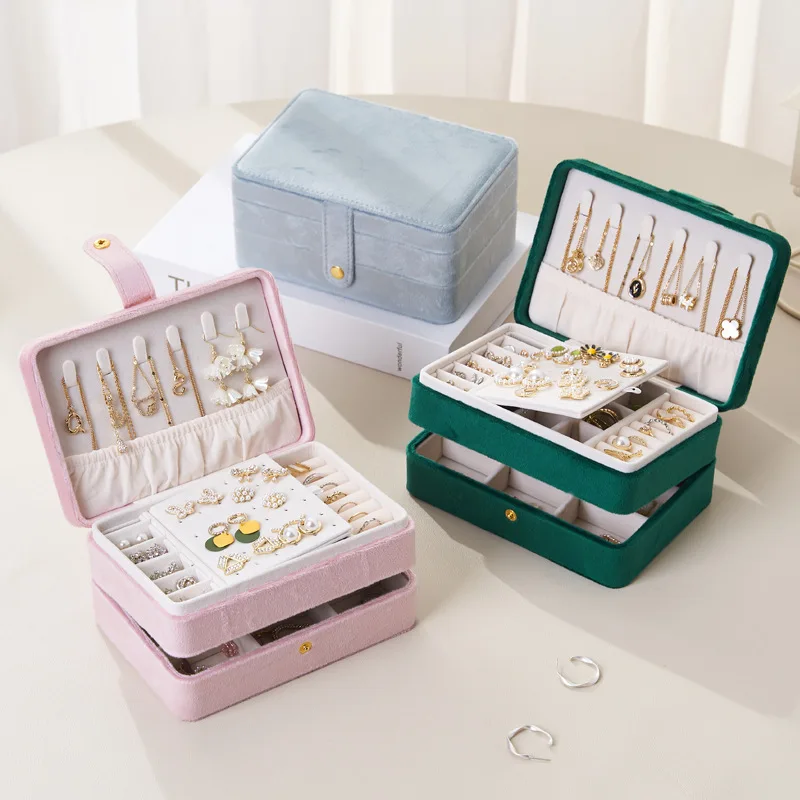 Velvet Jewelry Box Organizer Jewelry Display Button PU Portable Earring Necklace Ring Travel Exquisite Large Capacity Packaging