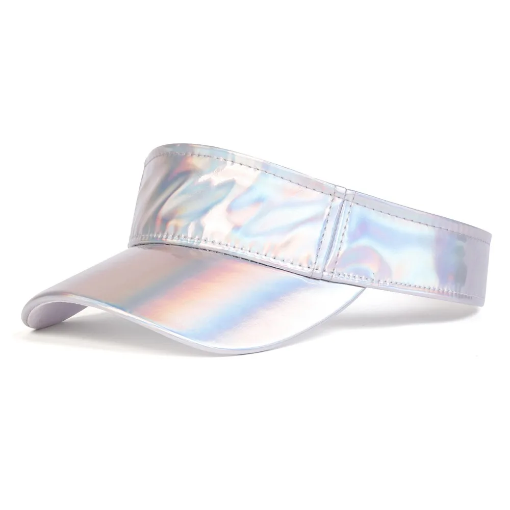 Hip-hop Style Summer Laser Sun Visor Hat Faux Leather Sunscreen Tennis Golf Headband Cap Plain Bling Adjustable Peaked Caps
