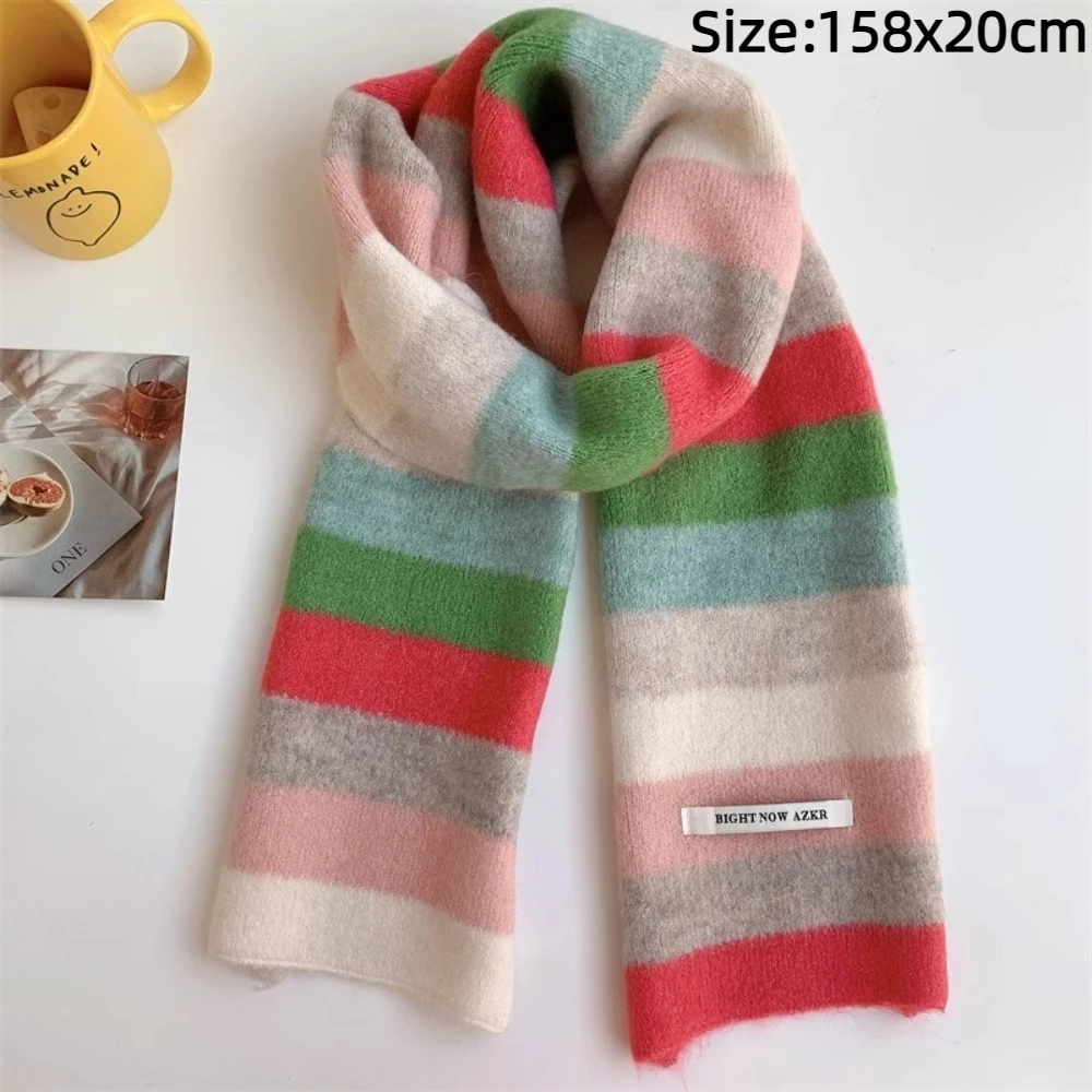 Fashion Multicolor Stripe Scarf Warm Winter Small Narrow Shawl Women Lovely Fashion Casual Scarves For Women