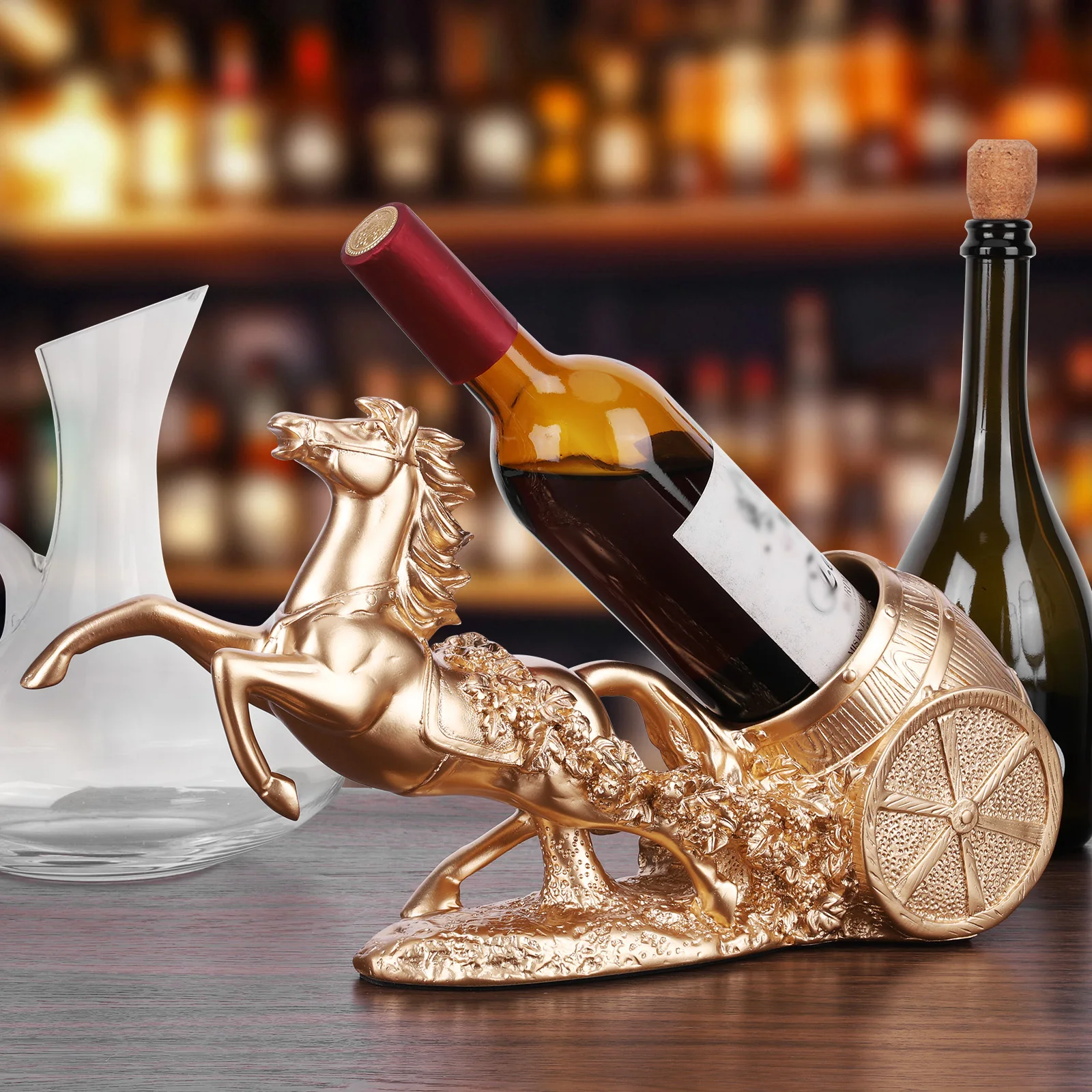 

Скульптура лошади, винная стойка, отдельно стоящий держатель для бутылки вина, статуя, винная витрина, подставка для деревенской фермы, кухонный декор