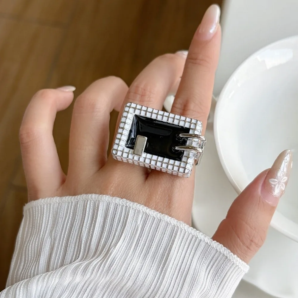 Fashion Color Checkered Swimming Pool Ring Sweet Style Cool Design Party Ring Ins Style Mini Exaggerated Ring American Style