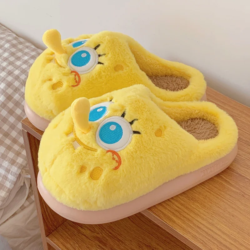 Cartoon Anime Spongebobs Kawaii Couples Slippers Keep Warm Home Winter Soft Bottom Cute Shoes Mens Women Lovers Shoes Xmas Gifts