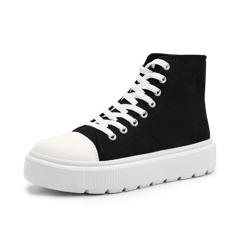 

Women Canvas Shoes High Top Female Canvas Short Boots Lace Up Light Sole Tennis Sport Shoes Students Solid Black White Shoes
