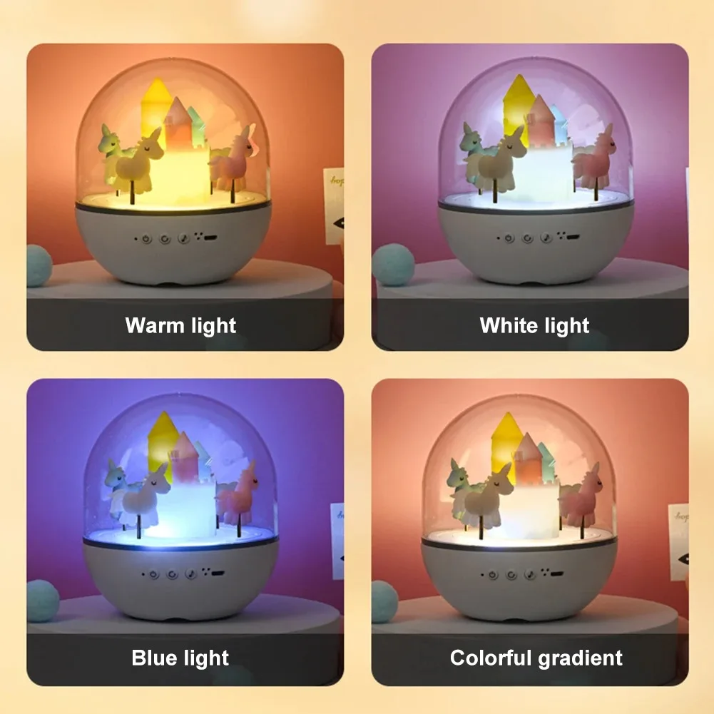 LED Carousel Night Light  Music Silicone Projector Home Decoration Light USB Charging Dimming Desk Lamp Holiday Gift