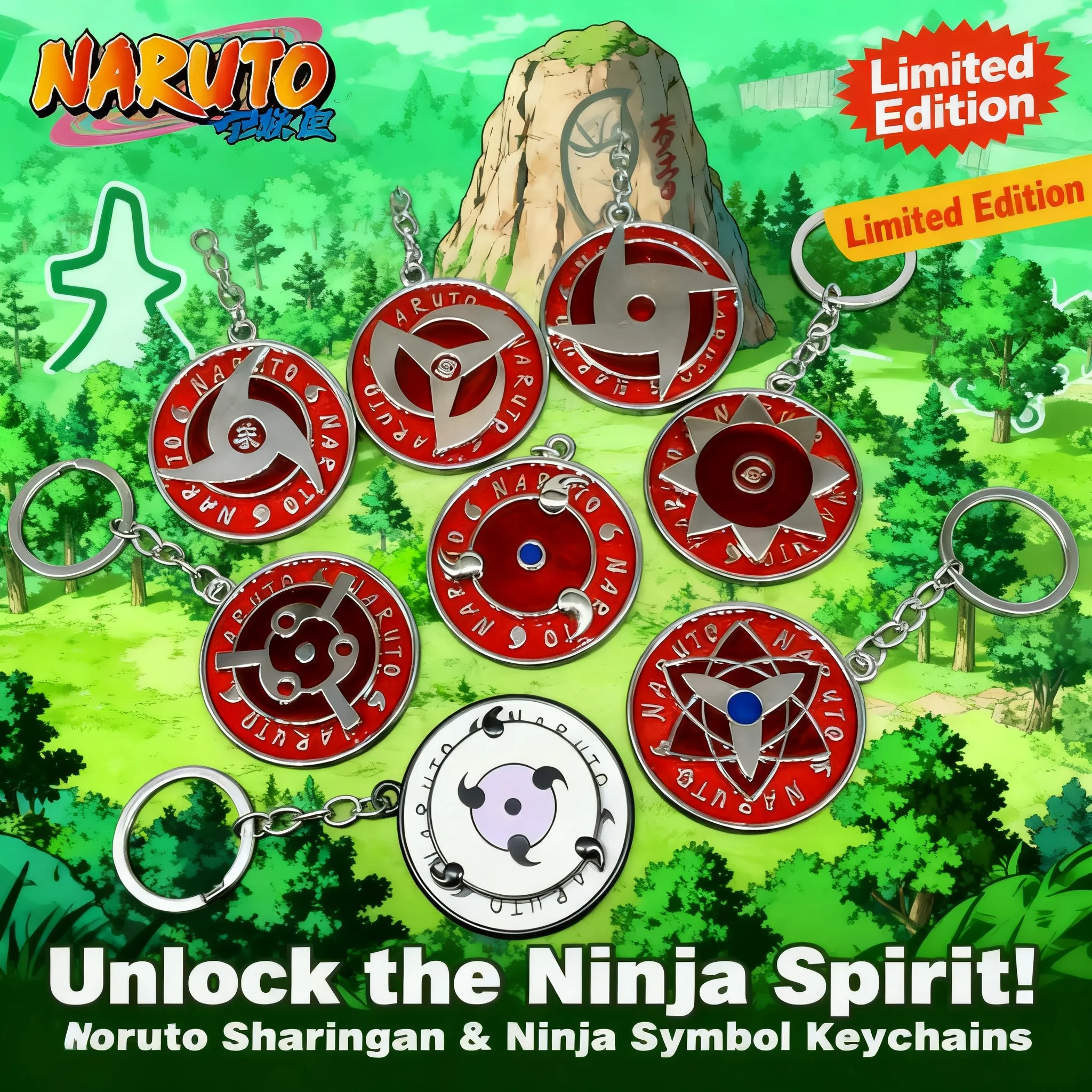 

Naruto One Piece Anime Sharingan 3 Tomoe Rinnegan Skeleton Keychain Pendant Rotating Cosplay Wholesale Gift
