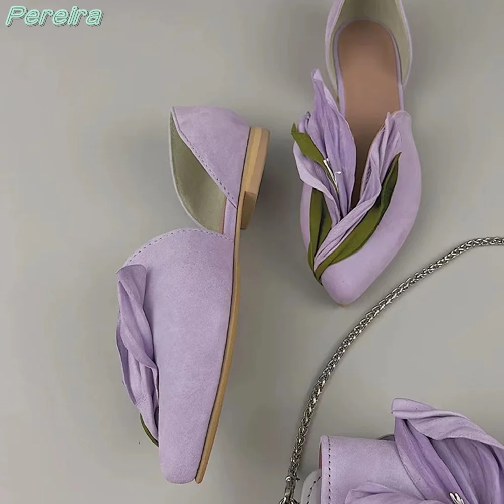 New Blossom Pumps Pointed Toe Square Heel Lily Flower Blue Green Purple Petals Women Fashion Shoes Spring Autumn 2024 New Trend