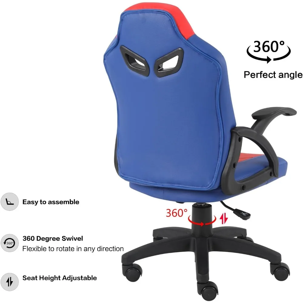 Ergonomic High Back Swivel Racing Chair for Teenagers, Adjustable Height Gaming Seat for Juniors and Students